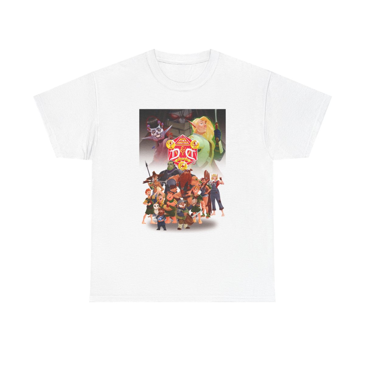 Animated Fantasy Crew Illustration T-Shirt | Colorful Character Collage Not Another D&D Podcast