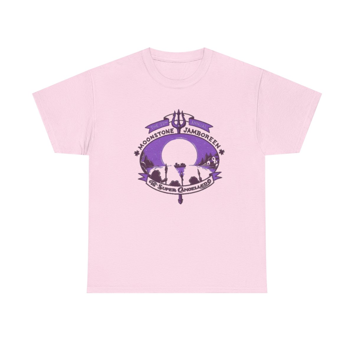 Moonstone Jamboree crest Tee | purple moon, trident, ocean silhouette Not Another D&D Podcast