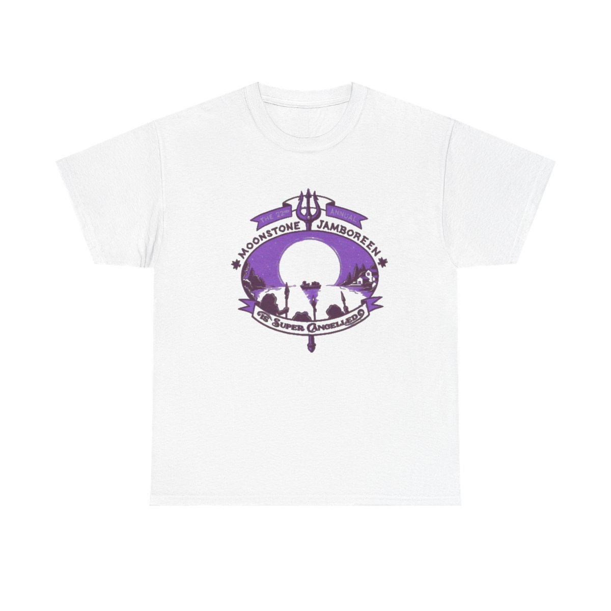 Moonstone Jamboree crest Tee | purple moon, trident, ocean silhouette Not Another D&D Podcast - Official apparel merchandise